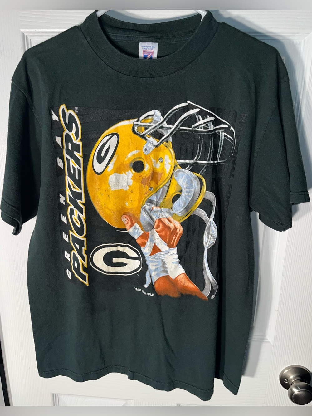 Vintage 1995 Green Bay Packers Black Tee T Shirt Men’s Large NFL USA Made Green